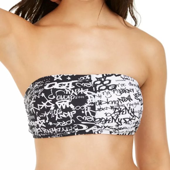 DKNY City Tag Logo-Print Bandeau Bikini Top - Picture 1 of 5
